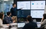 Business professionals analyzing automation ROI and technology investment performance