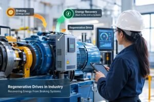 Regenerative drives recovering braking energy in industrial motor systems