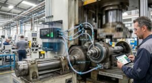 Smart lubrication systems automatically lubricating industrial machinery components.