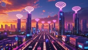 Smart Infrastructure powered by 5G technology in a modern city