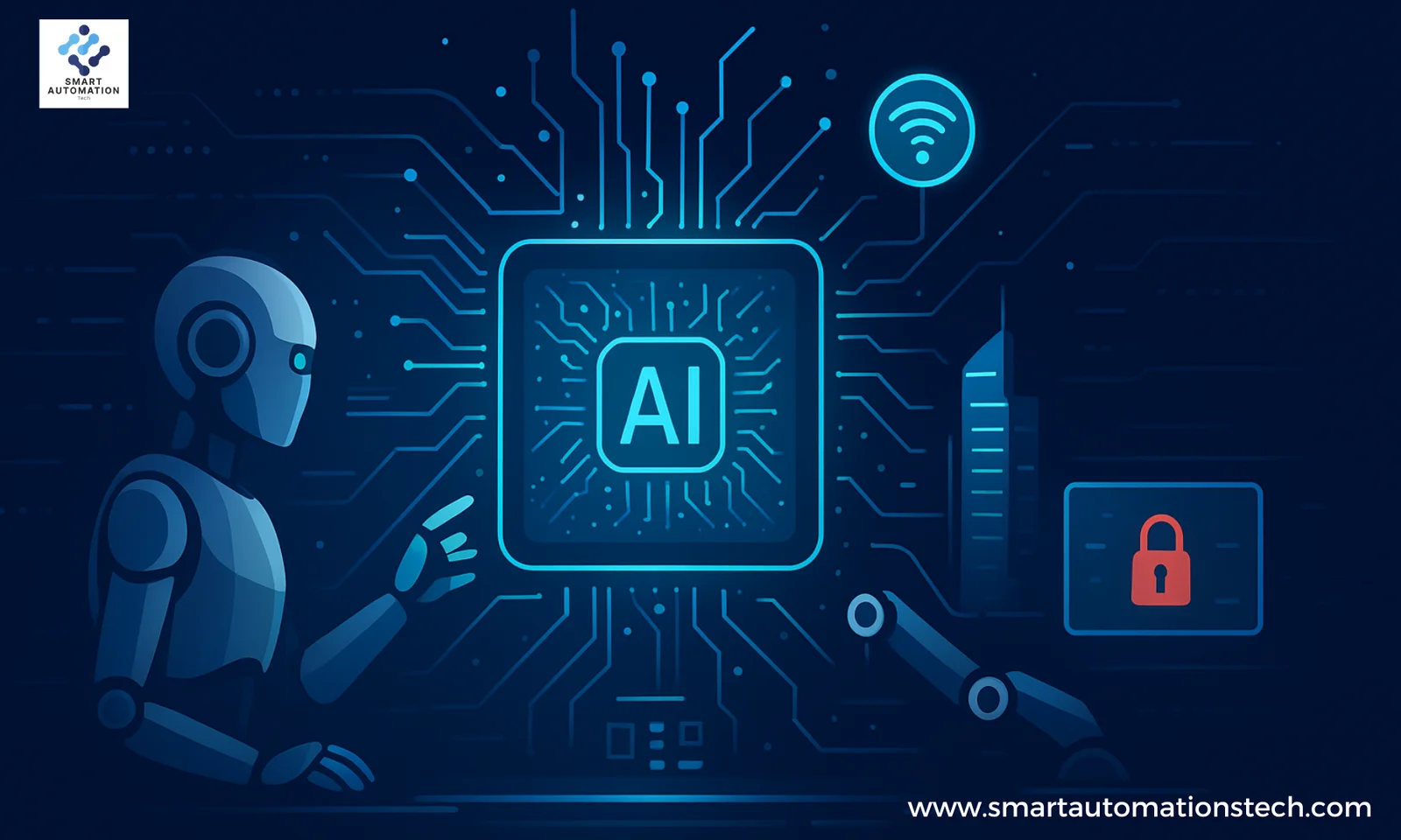 Smart technology trends using AI, IoT, automation, robotics, and connected systems